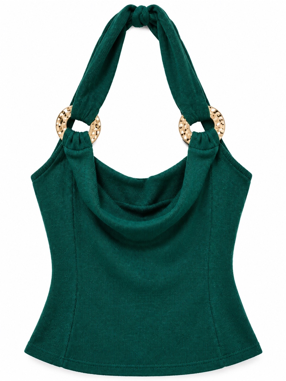 Emerald Draped Halter Camisole with Gold Ring Details